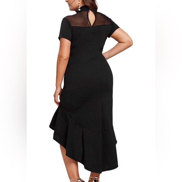 NWOT Elegant Mesh Frill Ruffle Round Neck Pencil Cocktail Dress - Picture 2 of 8